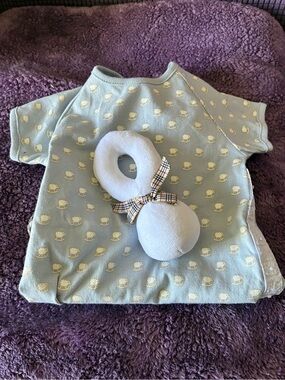 Burberry Light Blue Baby Rattle and Onesie Set